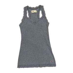 Hollister Y2K Lace Trim Cami Tank Top Size XS Gray Elena Gilbert Preppy 90s